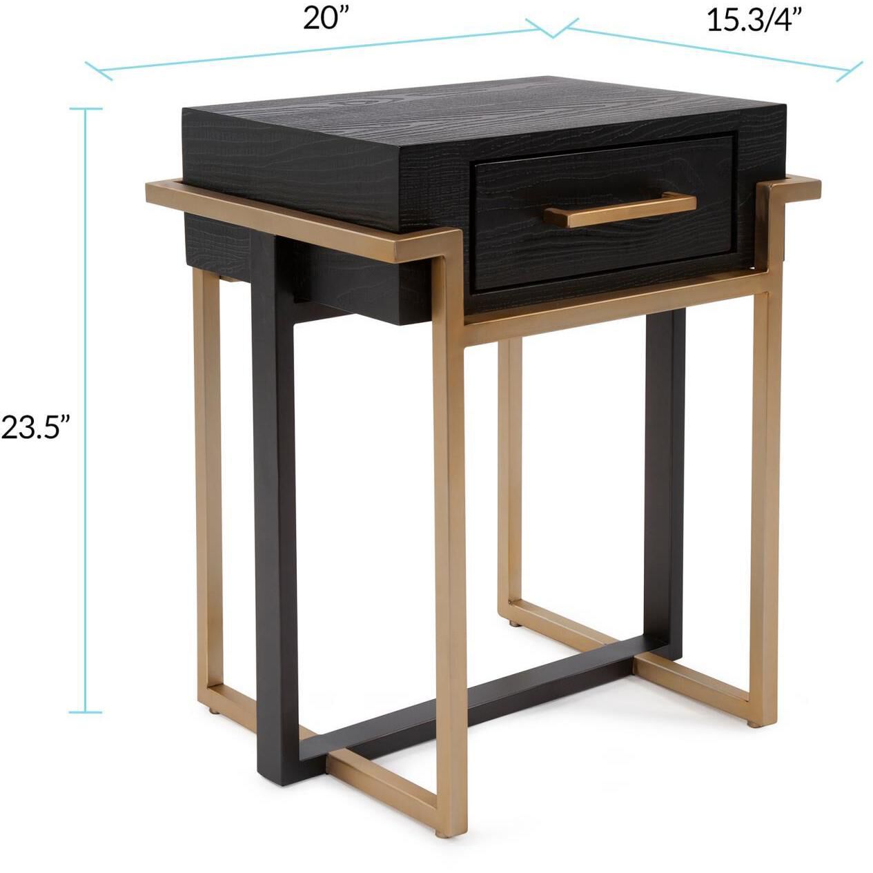 Evora 23.5 X 20 inch Matte Black and Gold Side Table